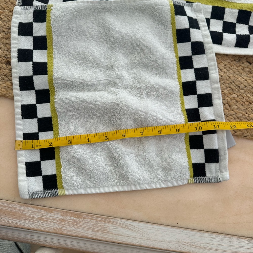 MacKenzie-Childs Black and White Checkered Towel with Yellow Accent - Picture 7 of 8